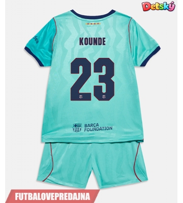 Lacne Dětský Futbalové dres Barcelona Jules Kounde #23 2026-27 Krátky Rukáv - Tretina (+ trenírky)